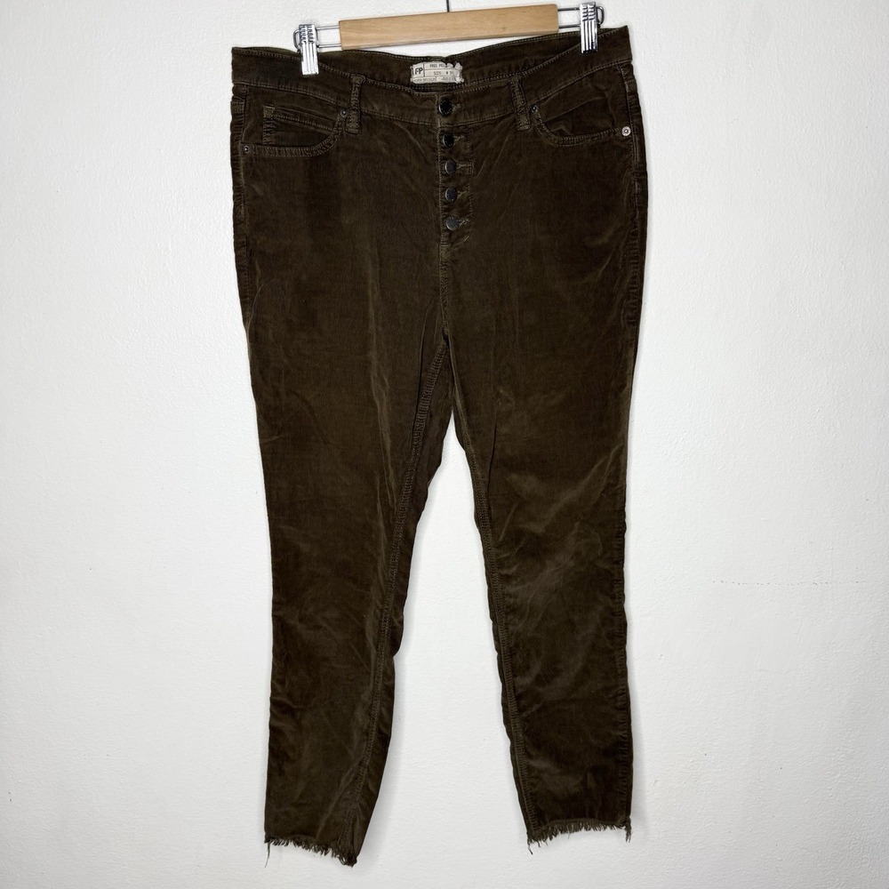 Free People Brown Button Fly Corduroy Pants Skinny Earth Tone Women's 31